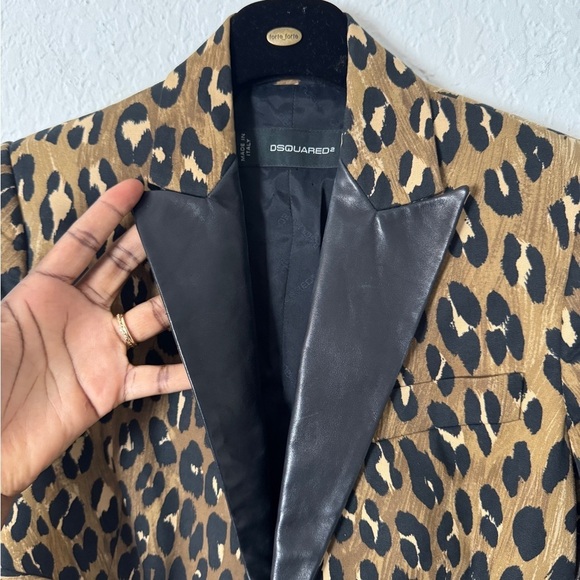 DSQUARED2 Leopard Print Calf Leather Trim Blazer - Picture 8 of 13